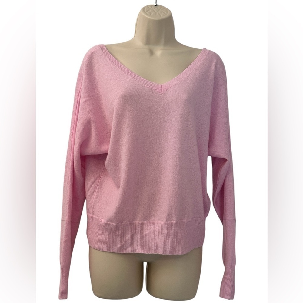 Autumn Cashmere Pink V-Neck Women’s Sweater with Button Back 100% Cashmere  XS